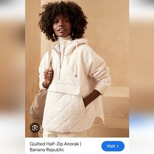 Banana Republic Quilted Half Zip Anorak Jacket Sz XS Petite Cream